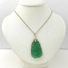 Load image into Gallery viewer, 14k Solid Yellow Gold Beautiful Hand Carving on Both Sides Green Jade Pendant