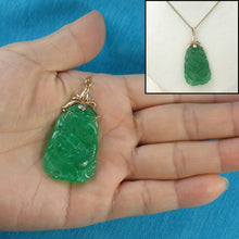 Load image into Gallery viewer, 14k Solid Yellow Gold Beautiful Hand Carving on Both Sides Green Jade Pendant