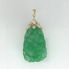 Load image into Gallery viewer, 14k Solid Yellow Gold Beautiful Hand Carving on Both Sides Green Jade Pendant