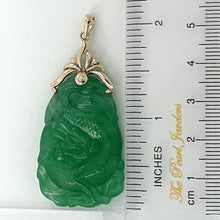 Load image into Gallery viewer, 14k Solid Yellow Gold Beautiful Hand Carving on Both Sides Green Jade Pendant