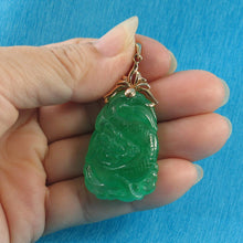 Load image into Gallery viewer, 14k Solid Yellow Gold Beautiful Hand Carving on Both Sides Green Jade Pendant