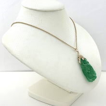 Load image into Gallery viewer, 14k Solid Yellow Gold Beautiful Hand Carving on Both Sides Green Jade Pendant