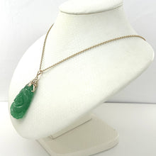 Load image into Gallery viewer, 14k Solid Yellow Gold Beautiful Hand Carving on Both Sides Green Jade Pendant