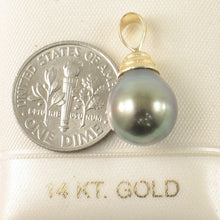 Load image into Gallery viewer, 14k Gold Bell Black-Green Tahitian Pearl Pendant