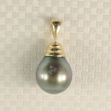 Load image into Gallery viewer, 14k Gold Bell Black-Green Tahitian Pearl Pendant