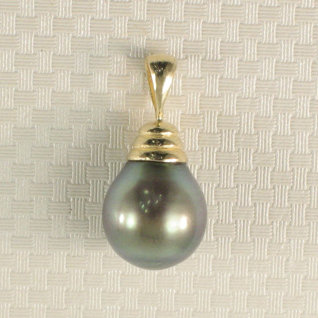 14k Gold Bell Black-Green Tahitian Pearl Pendant