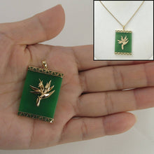 Load image into Gallery viewer, 14k Solid Gold Bird of Paradise &amp; Greek Key Green Jade Pendant