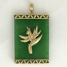 Load image into Gallery viewer, 14k Solid Gold Bird of Paradise &amp; Greek Key Green Jade Pendant