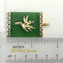 Load image into Gallery viewer, 14k Solid Gold Bird of Paradise &amp; Greek Key Green Jade Pendant