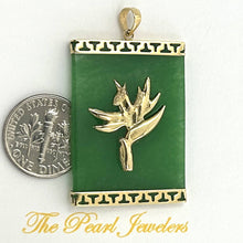Load image into Gallery viewer, 14k Solid Gold Bird of Paradise &amp; Greek Key Green Jade Pendant