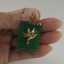 Load image into Gallery viewer, 14k Solid Gold Bird of Paradise &amp; Greek Key Green Jade Pendant