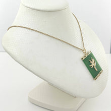 Load image into Gallery viewer, 14k Solid Gold Bird of Paradise &amp; Greek Key Green Jade Pendant