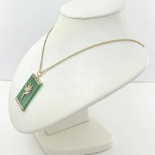 Load image into Gallery viewer, 14k Solid Gold Bird of Paradise &amp; Greek Key Green Jade Pendant
