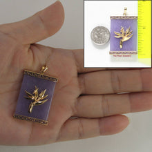 Load image into Gallery viewer, 14k Solid Gold Hawaiian Bird of Paradise Greek Key Lavender Jade Pendant
