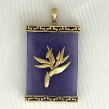 Load image into Gallery viewer, 14k Solid Gold Hawaiian Bird of Paradise Greek Key Lavender Jade Pendant