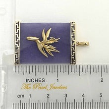 Load image into Gallery viewer, 14k Solid Gold Hawaiian Bird of Paradise Greek Key Lavender Jade Pendant