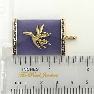 14k Solid Gold Hawaiian Bird of Paradise Greek Key Lavender Jade Pendant