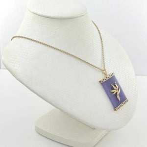14k Solid Gold Hawaiian Bird of Paradise Greek Key Lavender Jade Pendant