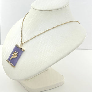 14k Solid Gold Hawaiian Bird of Paradise Greek Key Lavender Jade Pendant
