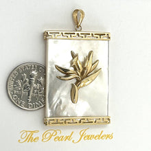 Load image into Gallery viewer, 14k Yellow Gold Bird of Paradise &amp; Greek Key White MOP Pendant Necklace