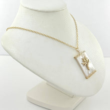 Load image into Gallery viewer, 14k Yellow Gold Bird of Paradise &amp; Greek Key White MOP Pendant Necklace
