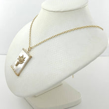 Load image into Gallery viewer, 14k Yellow Gold Bird of Paradise &amp; Greek Key White MOP Pendant Necklace
