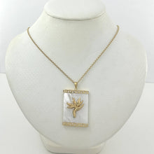 Load image into Gallery viewer, 14k Yellow Gold Bird of Paradise &amp; Greek Key White Mother of Pearl Pendant