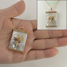 Load image into Gallery viewer, 14k Yellow Gold Bird of Paradise &amp; Greek Key White Mother of Pearl Pendant