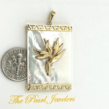 Load image into Gallery viewer, 14k Yellow Gold Bird of Paradise &amp; Greek Key White Mother of Pearl Pendant