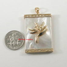 Load image into Gallery viewer, 14k Yellow Gold Bird of Paradise &amp; Greek Key White Mother of Pearl Pendant