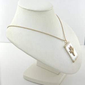 14k Yellow Gold Bird of Paradise & Greek Key White Mother of Pearl Pendant