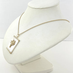 14k Yellow Gold Bird of Paradise & Greek Key White Mother of Pearl Pendant