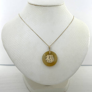 14k Gold Blessing Yellow Jade Donut Pendant