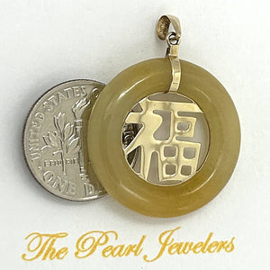 14k Gold Blessing Yellow Jade Donut Pendant