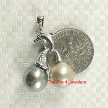 Load image into Gallery viewer, 14k White Gold Blue &amp; Grey Tahitian Pearl Dolphin Pendant