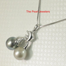 Load image into Gallery viewer, 14k White Gold Blue &amp; Grey Tahitian Pearl Dolphin Pendant