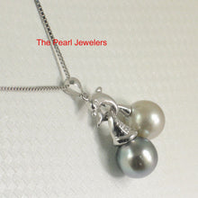 Load image into Gallery viewer, 14k White Gold Blue &amp; Grey Tahitian Pearl Dolphin Pendant