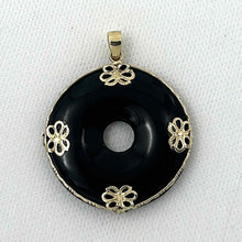 Load image into Gallery viewer, 14k Gold Butterflies Disc Shape Black Onyx Pendant Necklace
