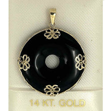 Load image into Gallery viewer, 14k Gold Butterflies Disc Shape Black Onyx Pendant Necklace