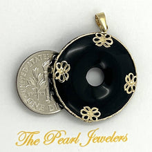Load image into Gallery viewer, 14k Gold Butterflies Disc Shape Black Onyx Pendant Necklace