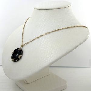14k Gold Butterflies Disc Shape Black Onyx Pendant Necklace
