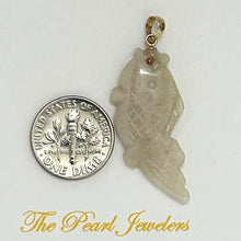 Load image into Gallery viewer, 14k Solid Yellow Gold Hand-Carved Carp Antique White Jadeite Pendant Necklace