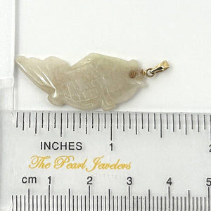 14k Solid Yellow Gold Hand-Carved Carp Antique White Jadeite Pendant Necklace