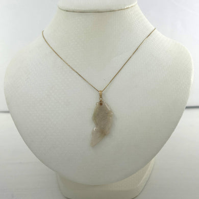 14k Solid Yellow Gold Hand-Carved Carp Antique White Jadeite Pendant Necklace
