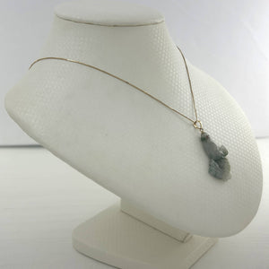 14k Solid Yellow Gold Hand-Carved Carp Celadon-Green Jadeite Pendant Necklace