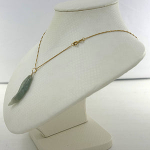 14k Solid Yellow Gold Hand-Carved Carp Celadon-Green Jadeite Pendant