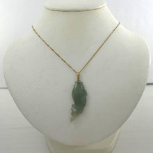 Load image into Gallery viewer, 14k Solid Yellow Gold Hand-Carved Carp Celadon-Green Jadeite Pendant