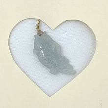 Load image into Gallery viewer, 14k Solid Yellow Gold Hand-Carved Carp Celadon Jadeite Pendant