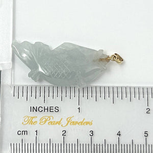 14k Solid Yellow Gold Hand-Carved Carp Celadon Jadeite Pendant