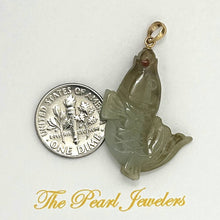 Load image into Gallery viewer, 14k Solid Yellow Gold Hand-Carved Carp Celadon-Tone Jadeite Pendant Necklace